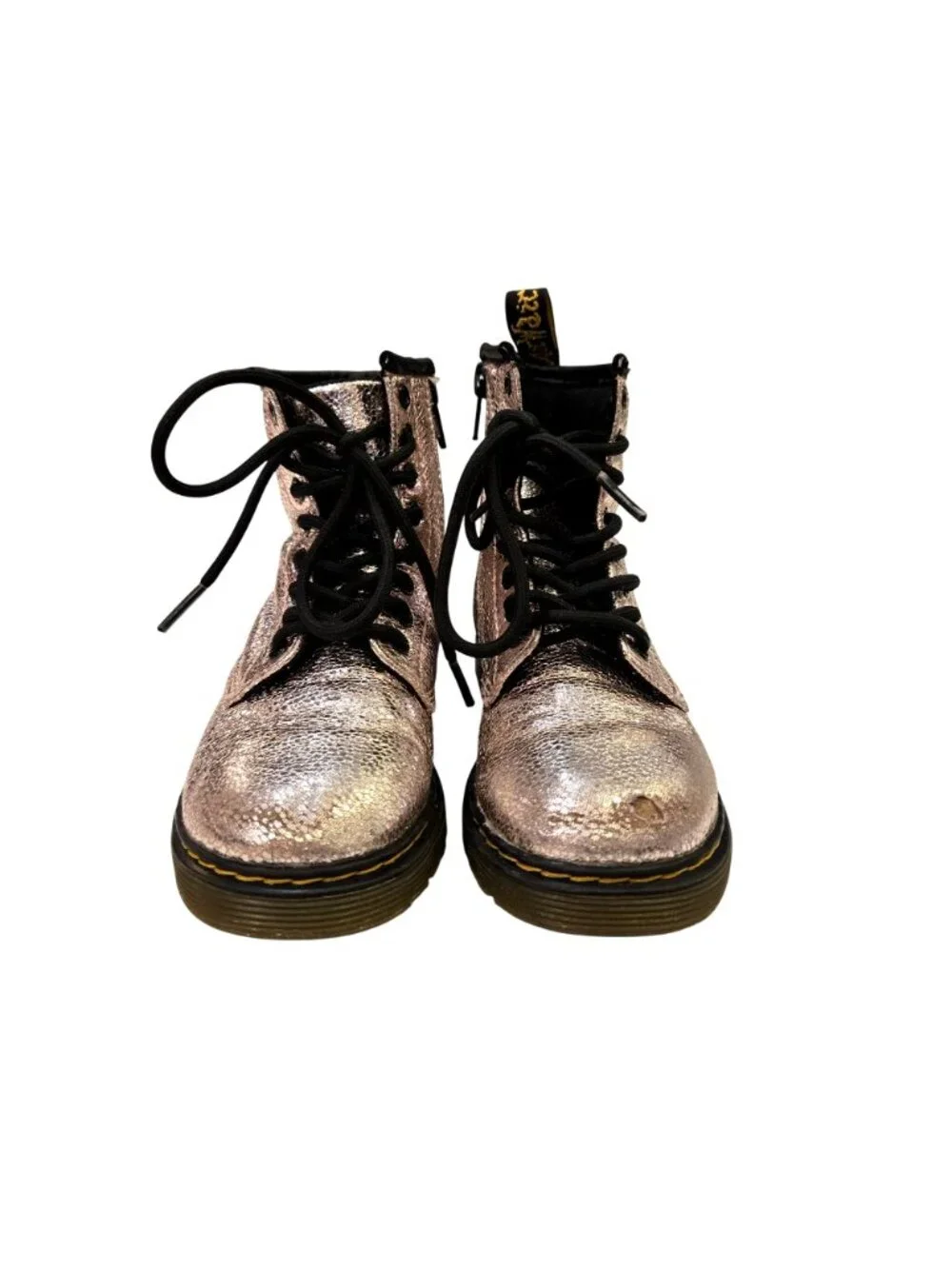 Dr. Martens Junior 1460 Kid's Pink Crinkle Metallic Lace-up Side Zip Boots 11